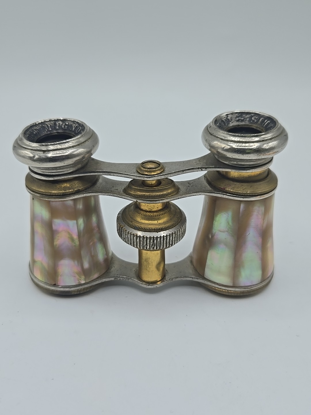 Antique Mignon Paris Mother of Pearl Opera Glasses Silver Tone France