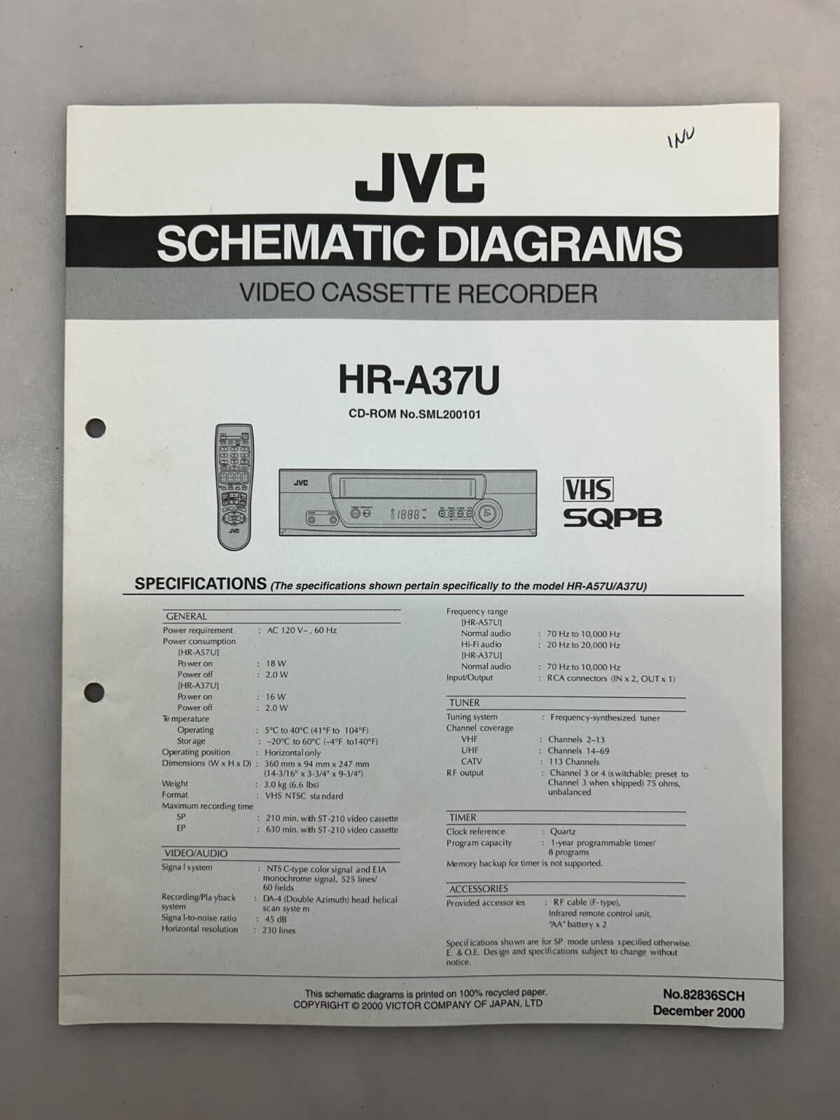JVC HR-A37U Original Schematics Free Shipping