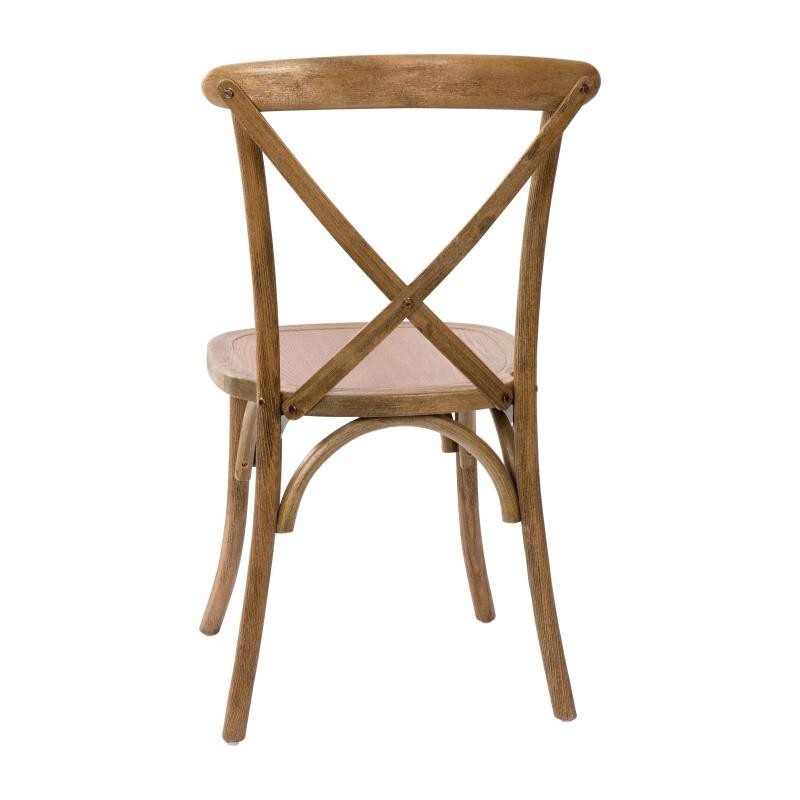 10 PACK Cross Back Dark Natural Wood Restaurant Dining Chair - FREE SEAT CUSHION