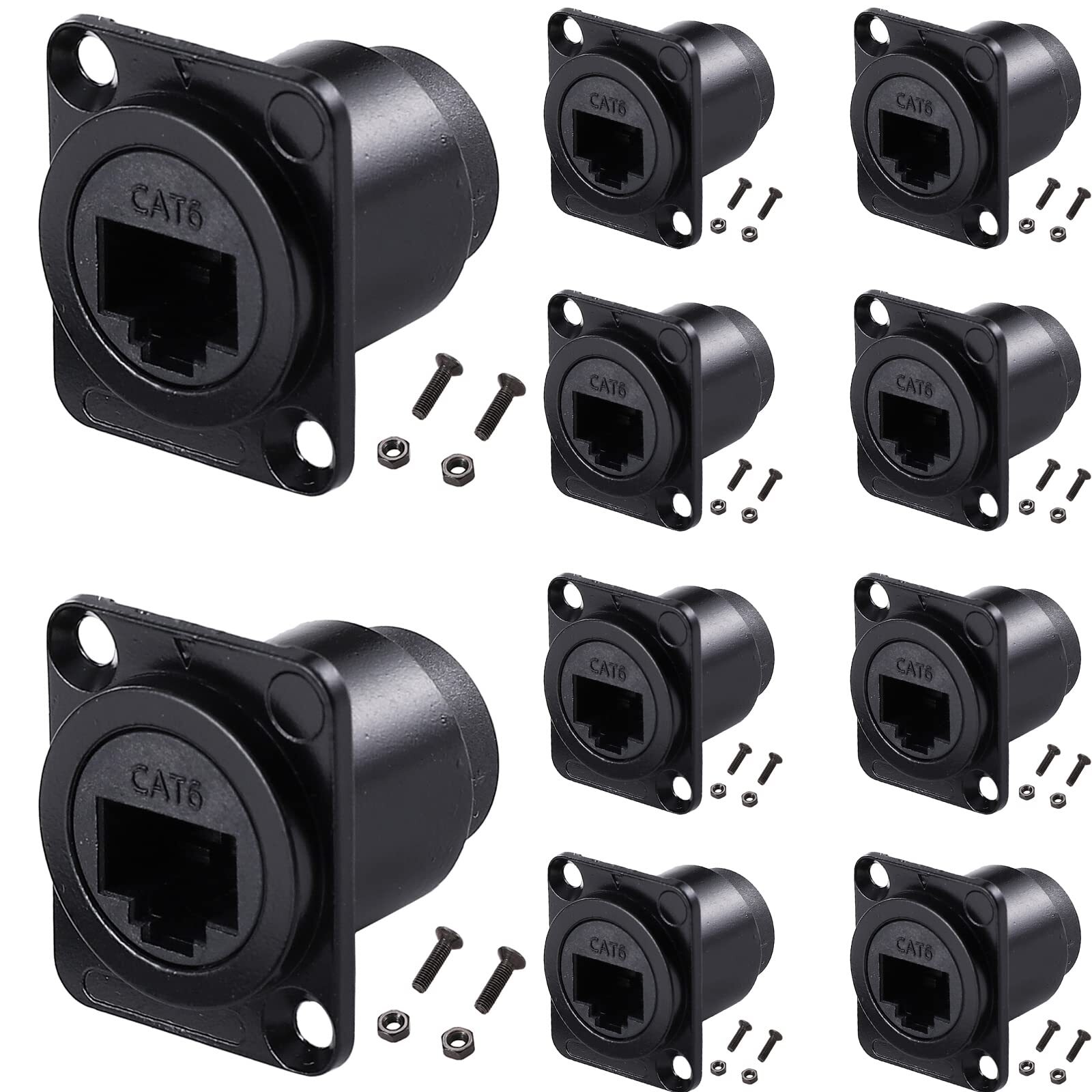 10PCS D-Type RJ45 Coupler, Shielded RJ45 Panel Mount Connector, CAT6/CAT5E/CA...