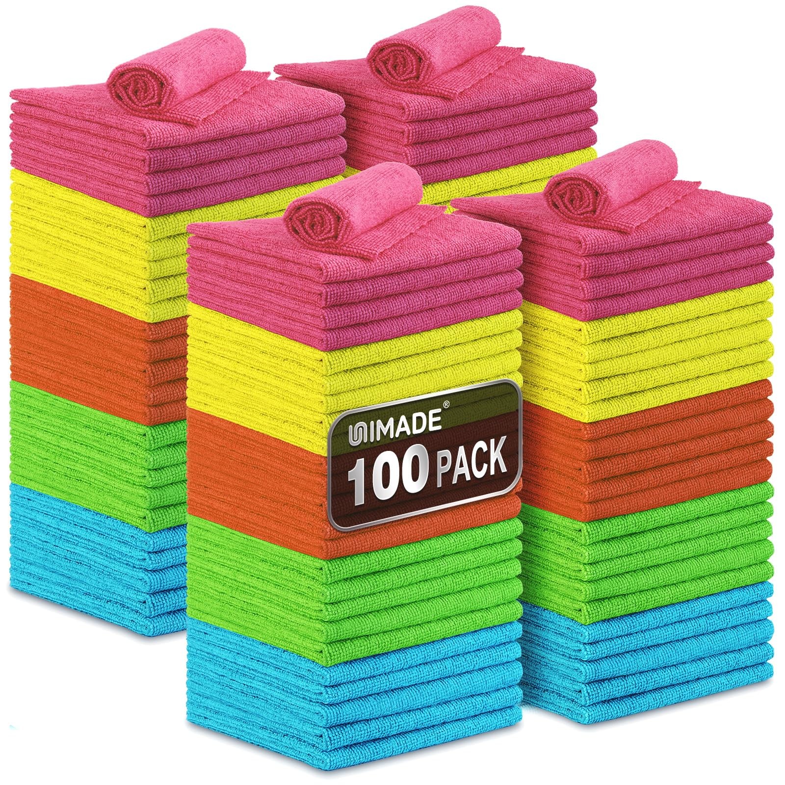 Microfiber Cleaning Cloth, 100PK Commercial Grade Work Rags Microfiber Towels