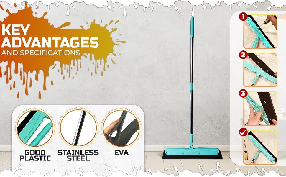 Floor Squeegee - 34.5" Telescoping Squeegee for Window Cleaning with Durable