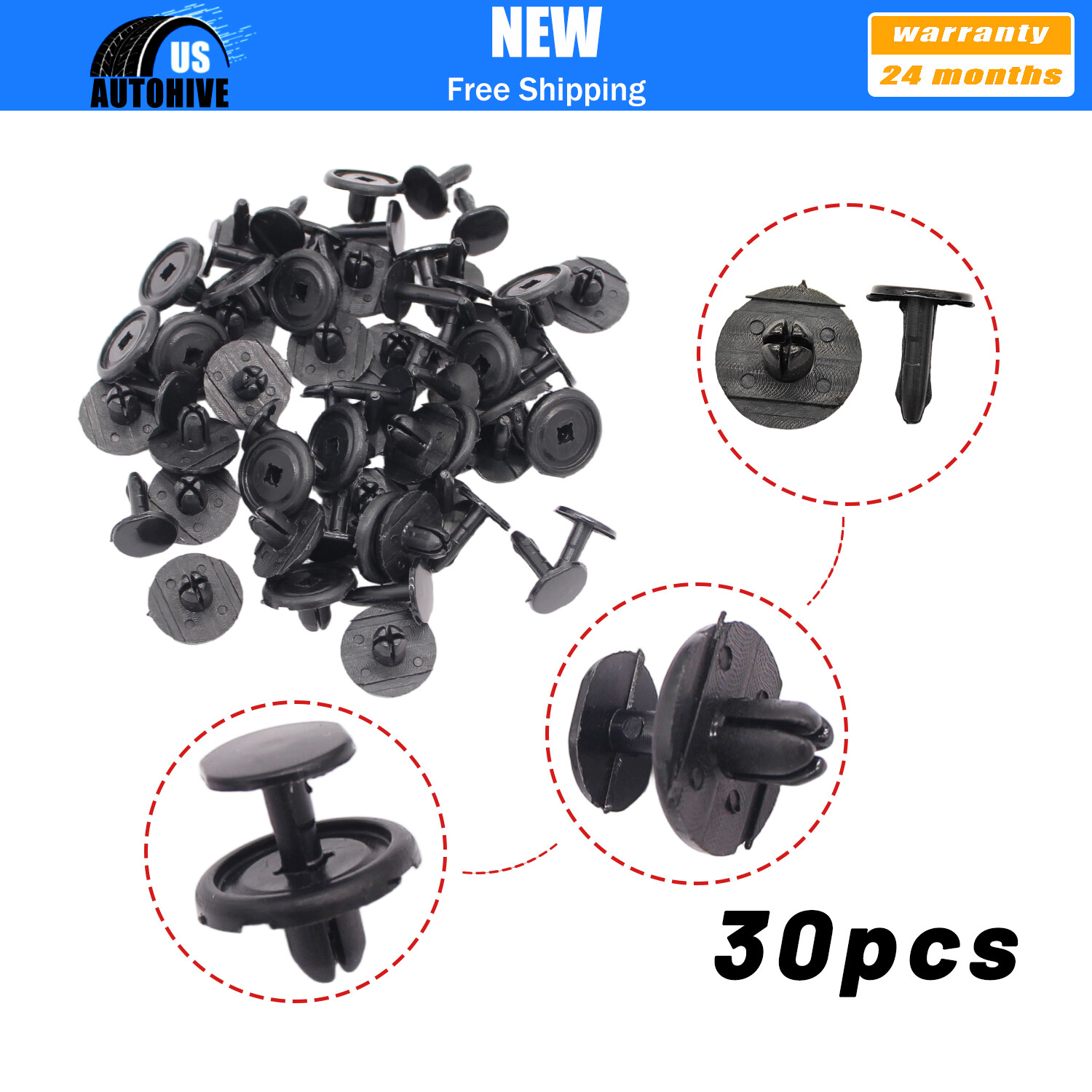 Pack (30) Fender Liner Clips No.90467-07214/90467-A0037 for Toyota Avalon Black