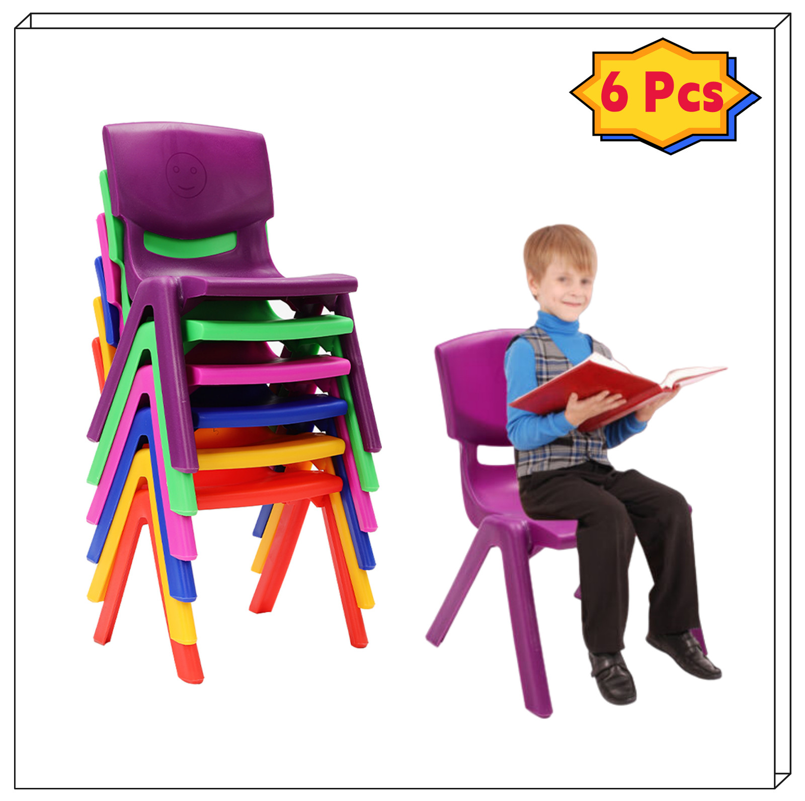 6 Pcs Stackable School Chairs Kids Plastic Stack Chairs Toddler Chair Multicolor