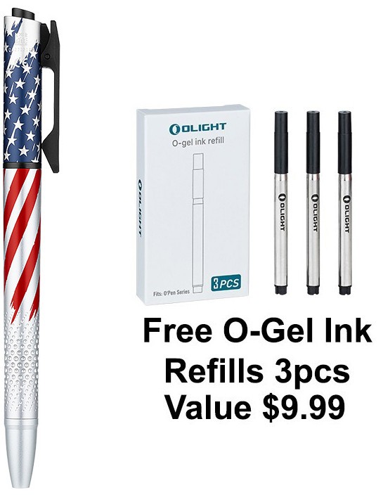 Olight OPen 3 Stars & Stripes Multifunctional Pen Light, 120Lu, FREE 3-pc Refill