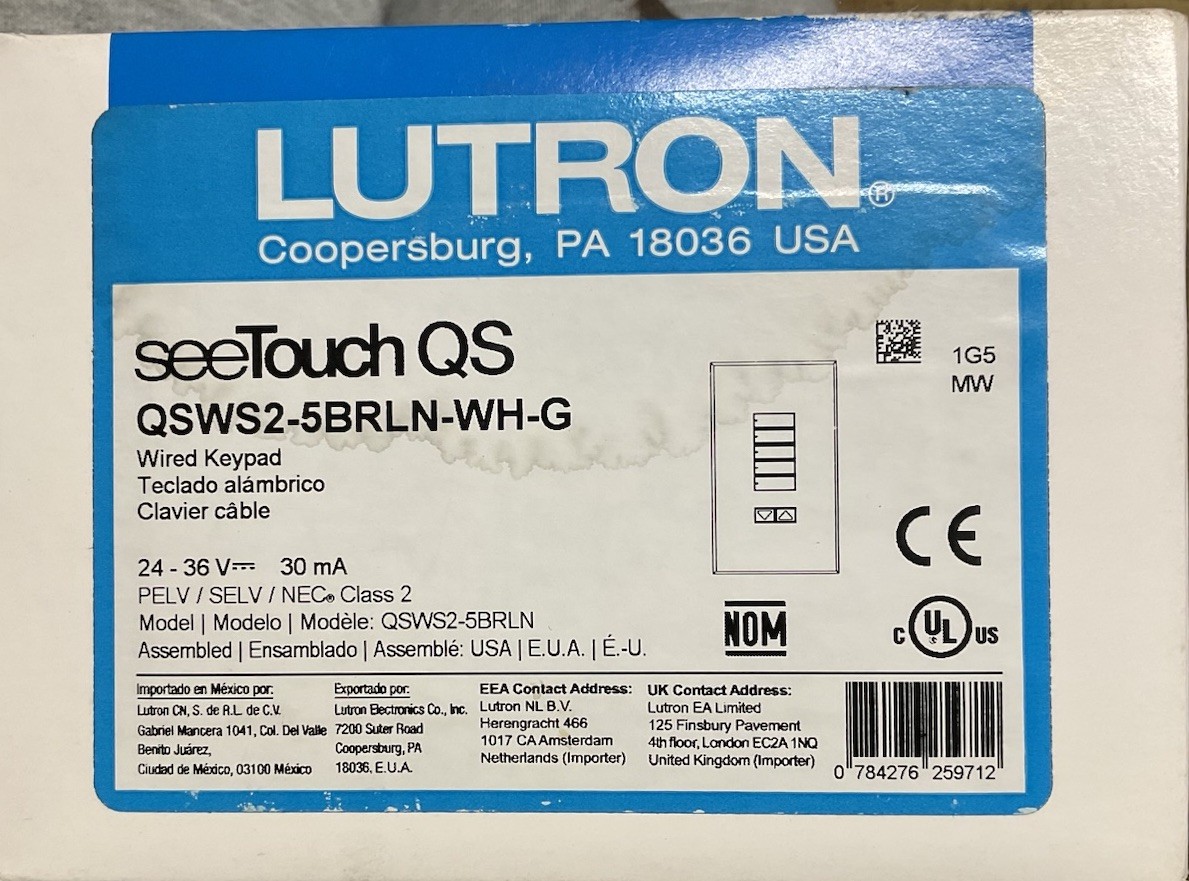 Lutron seeTouch QS Keypad QSWS2-5BRLN-WH-G (JE1)
