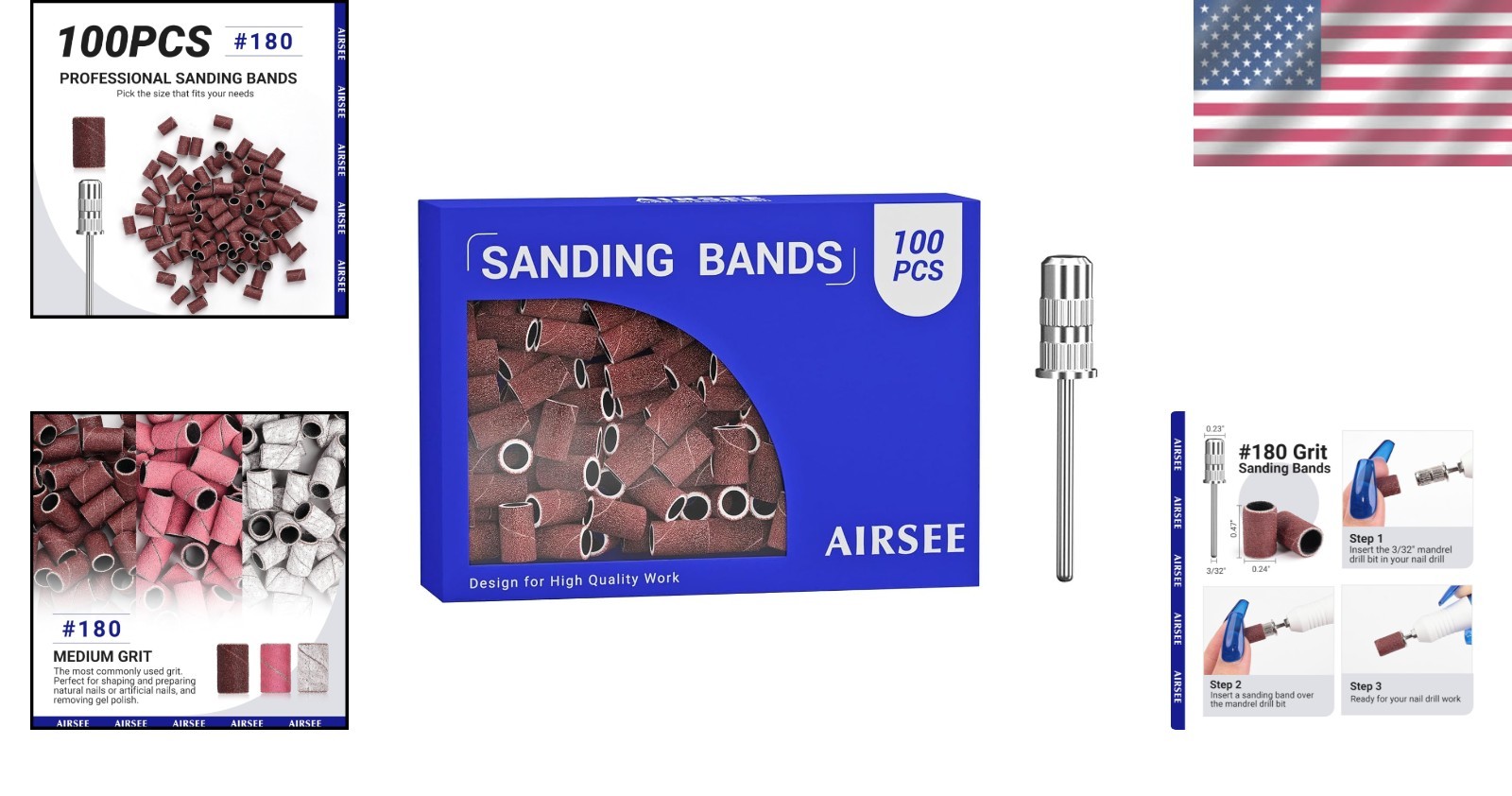 Versatile 180 Grit Electric Nail Drill Sanding Bands – 100 PC Set for All Nails
