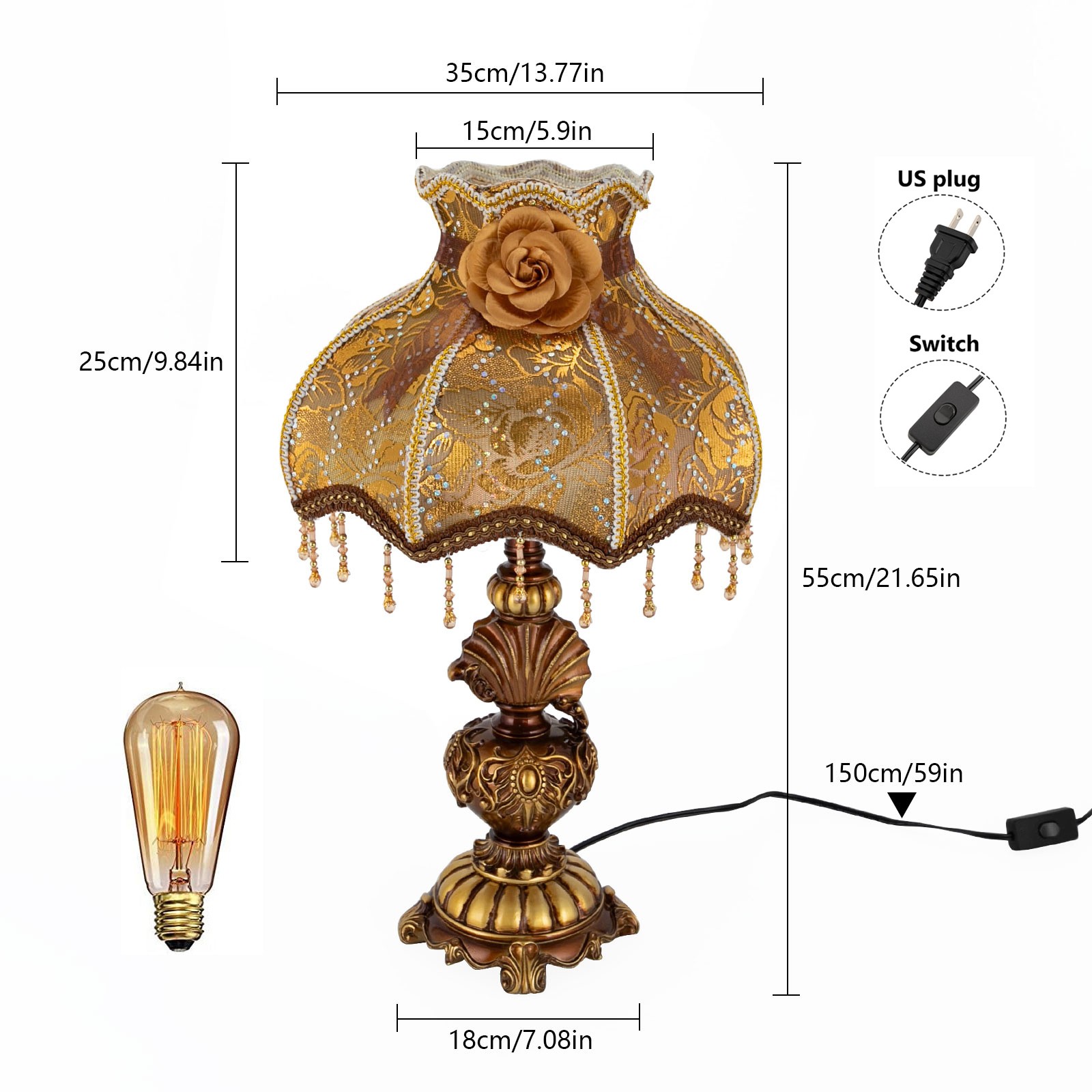 European Style Flower Table Lamp with Push-Button Switch and Elegant Design