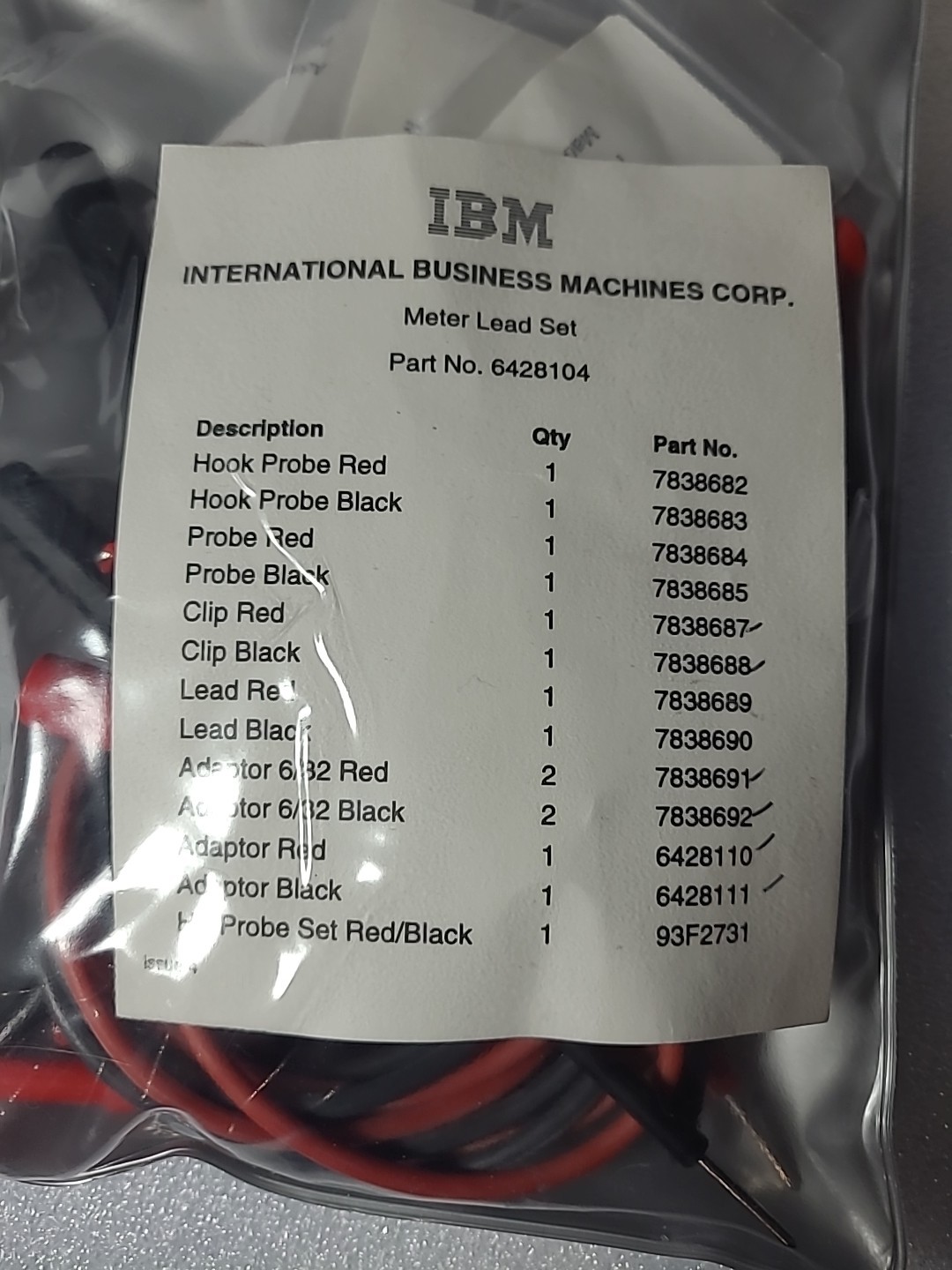 IBM Meter Lead Set Part No 6428104 - 15 Pcs Plus Pouch