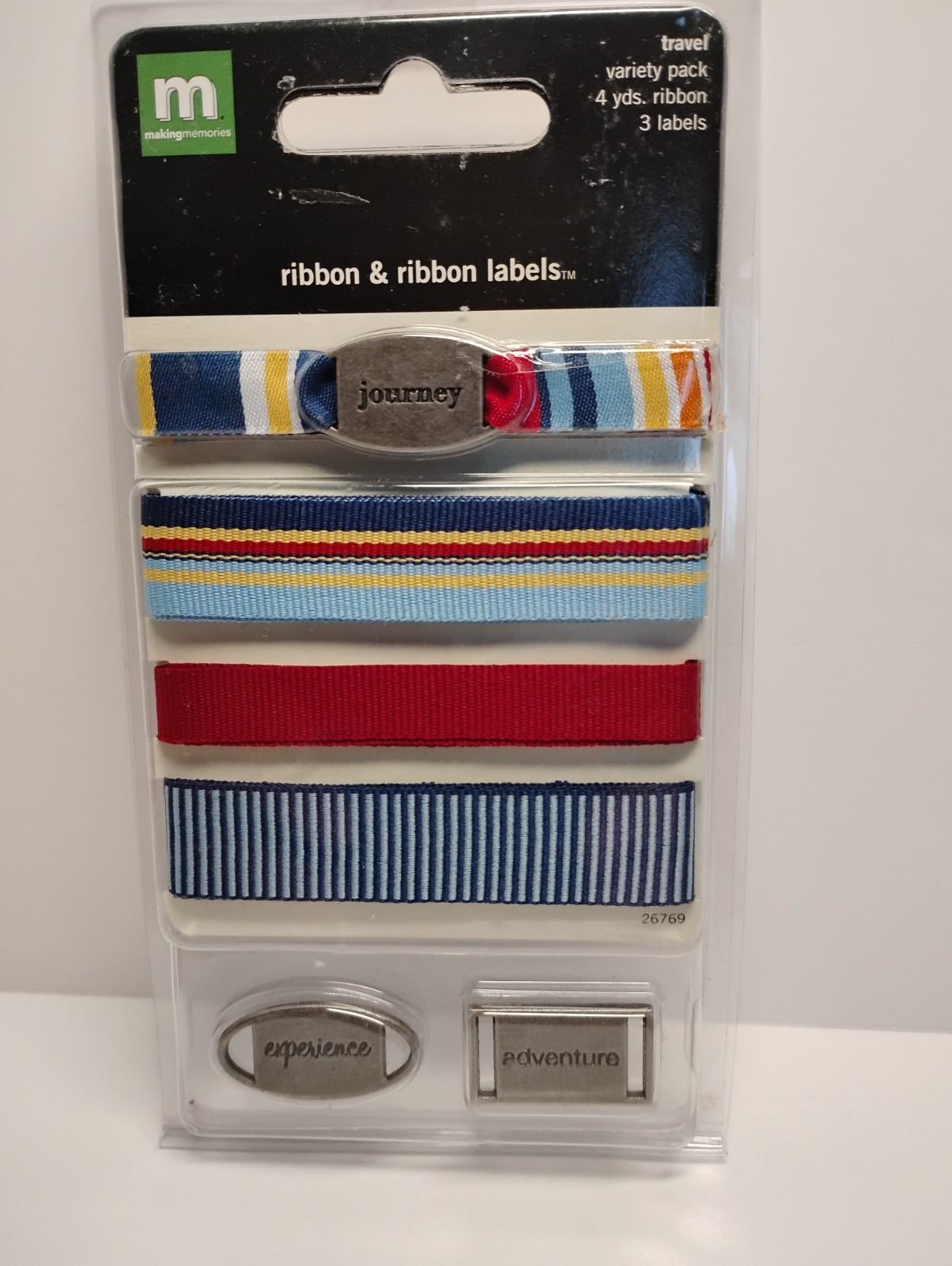 Making Memories Ribbon & Ribbon Labels Travel Variety Pack 4 yds 3 Charms NEW