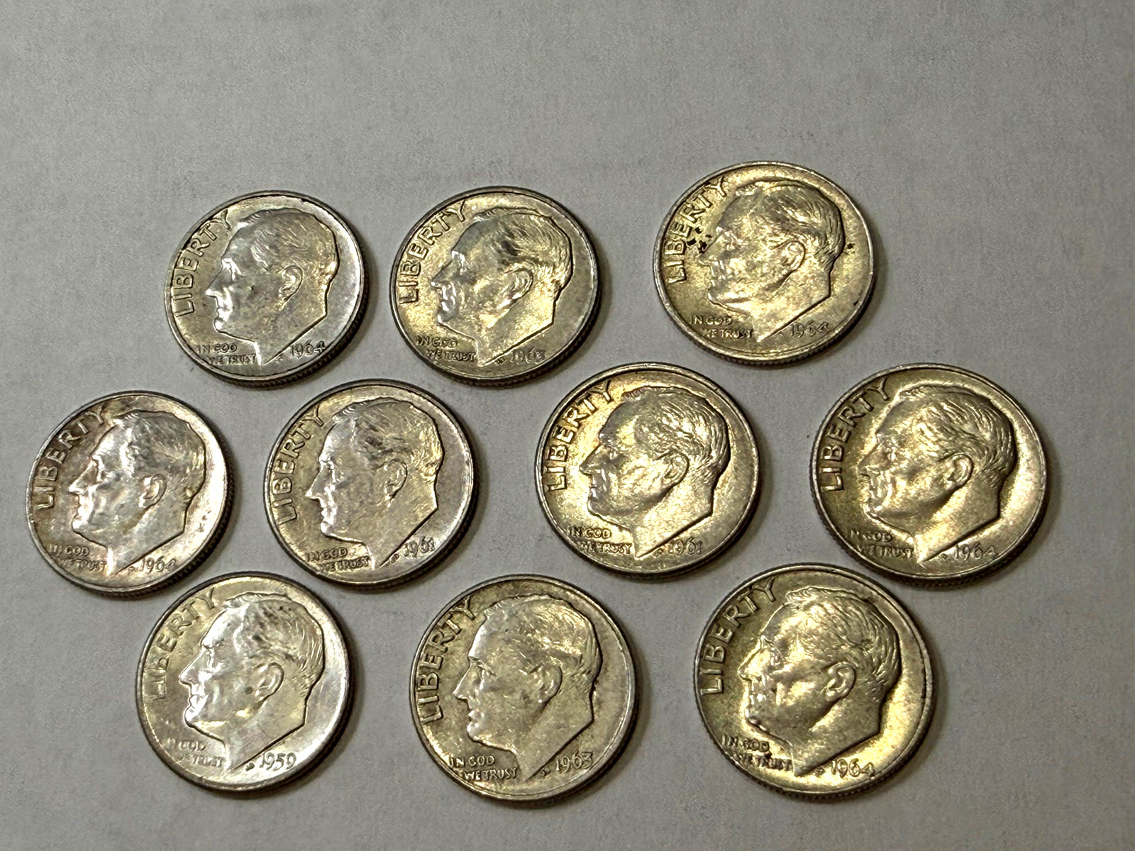 Lot of 10 Roosevelt  Dimes -  90% Silver. Various Dates & Mints  Many Lots Avail