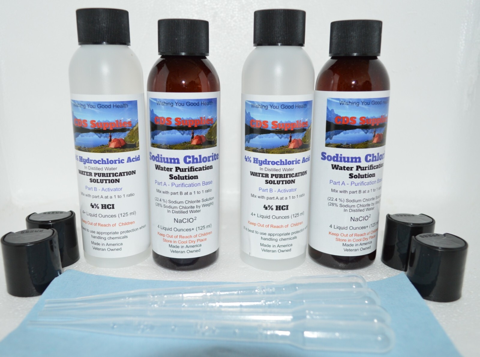 Water Purification Drops for Pets & Humans (8 oz) NaCIO2 #A ( 8 oz) HCI ) #B