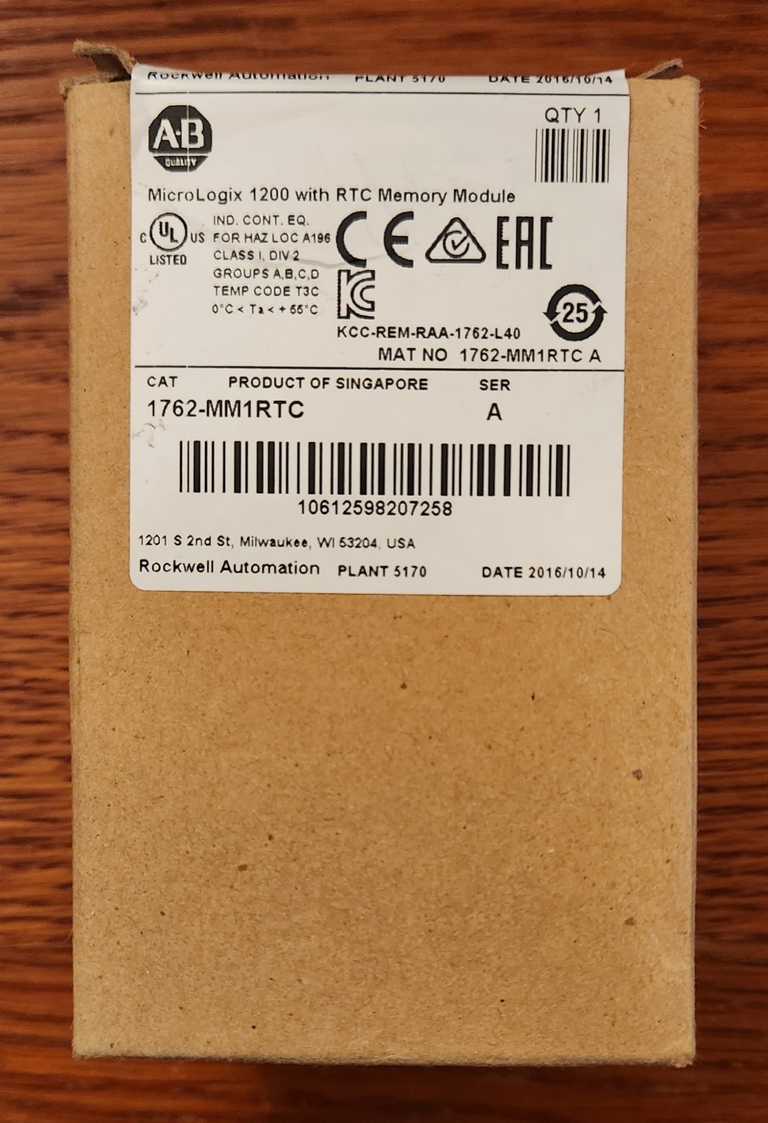Allen-Bradley 1762-MM1RTC /A MicroLogix 1200 RTC Memory Module - NEW