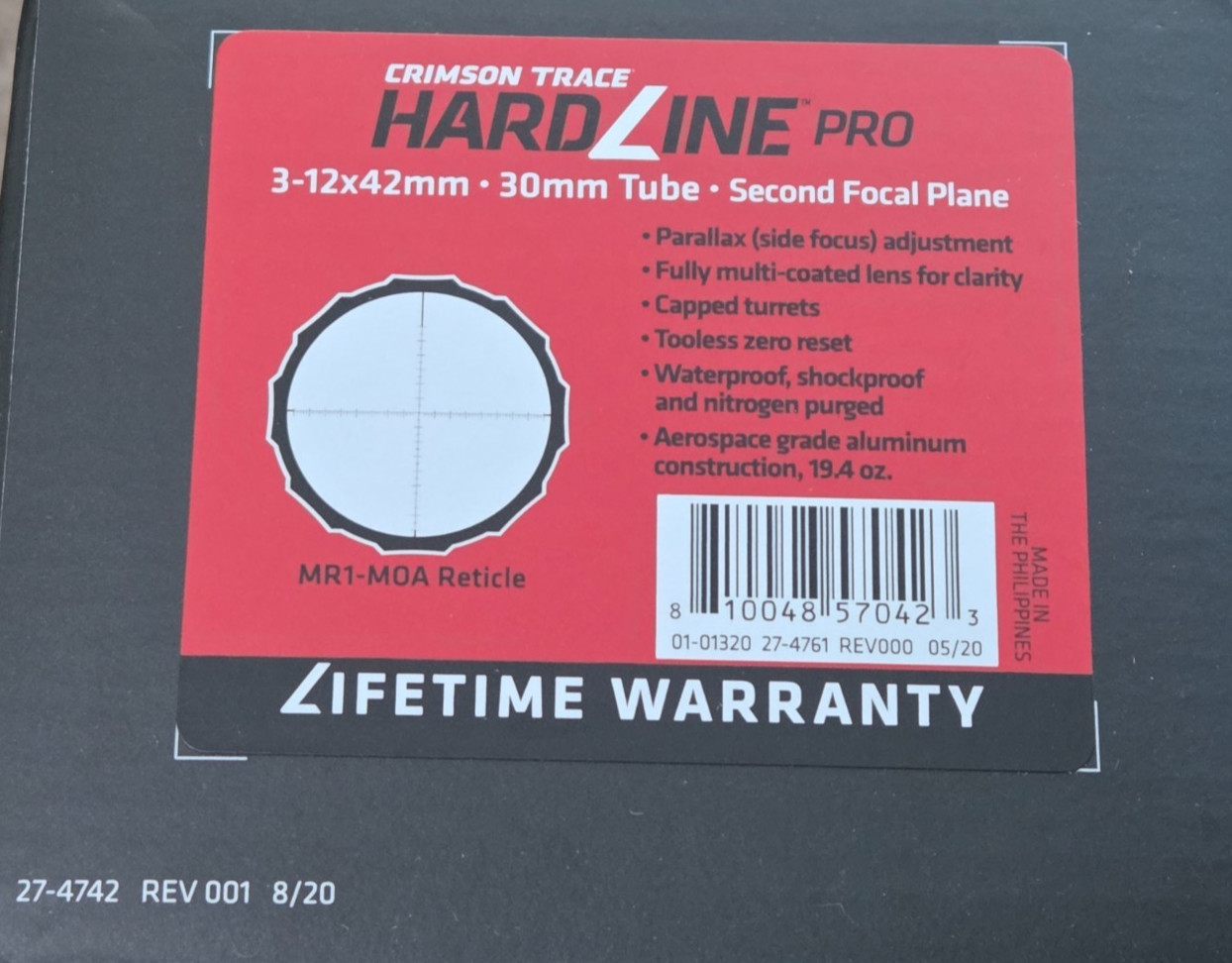 CRIMSON TRACE Hardline Pro 3-12x42mm Rifle Scope SFP MR1-MOA Reticle 30mm Tube