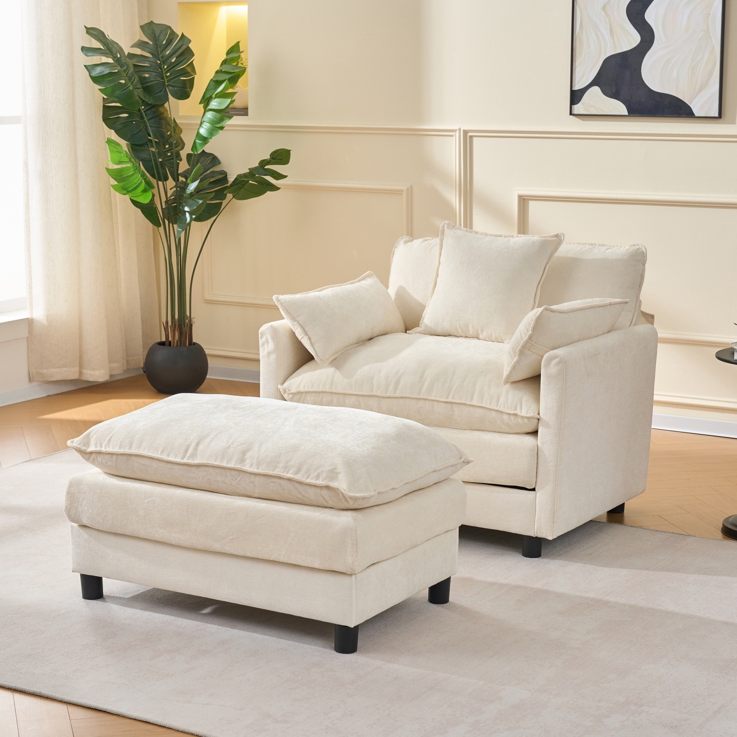 Modern Upholstered Accent Chair Armchair Chaise w/ Ottoman for Living Room