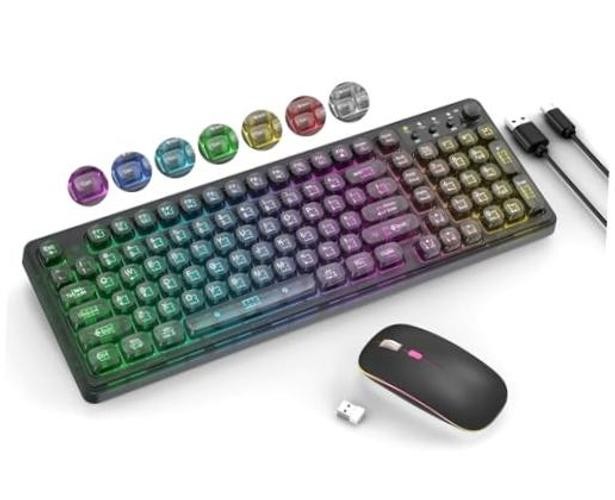 Teclado y ratón inalámbricos iluminados en negro, lindo teclado K04 negro
