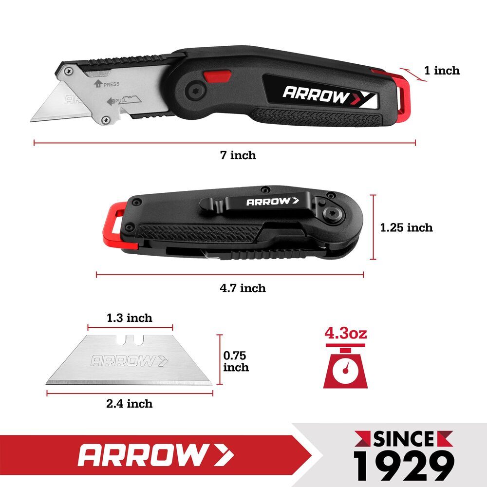 ARROW Utility Knife Quick Change Box Cutter Speed Release Folding Knife 14 Blade