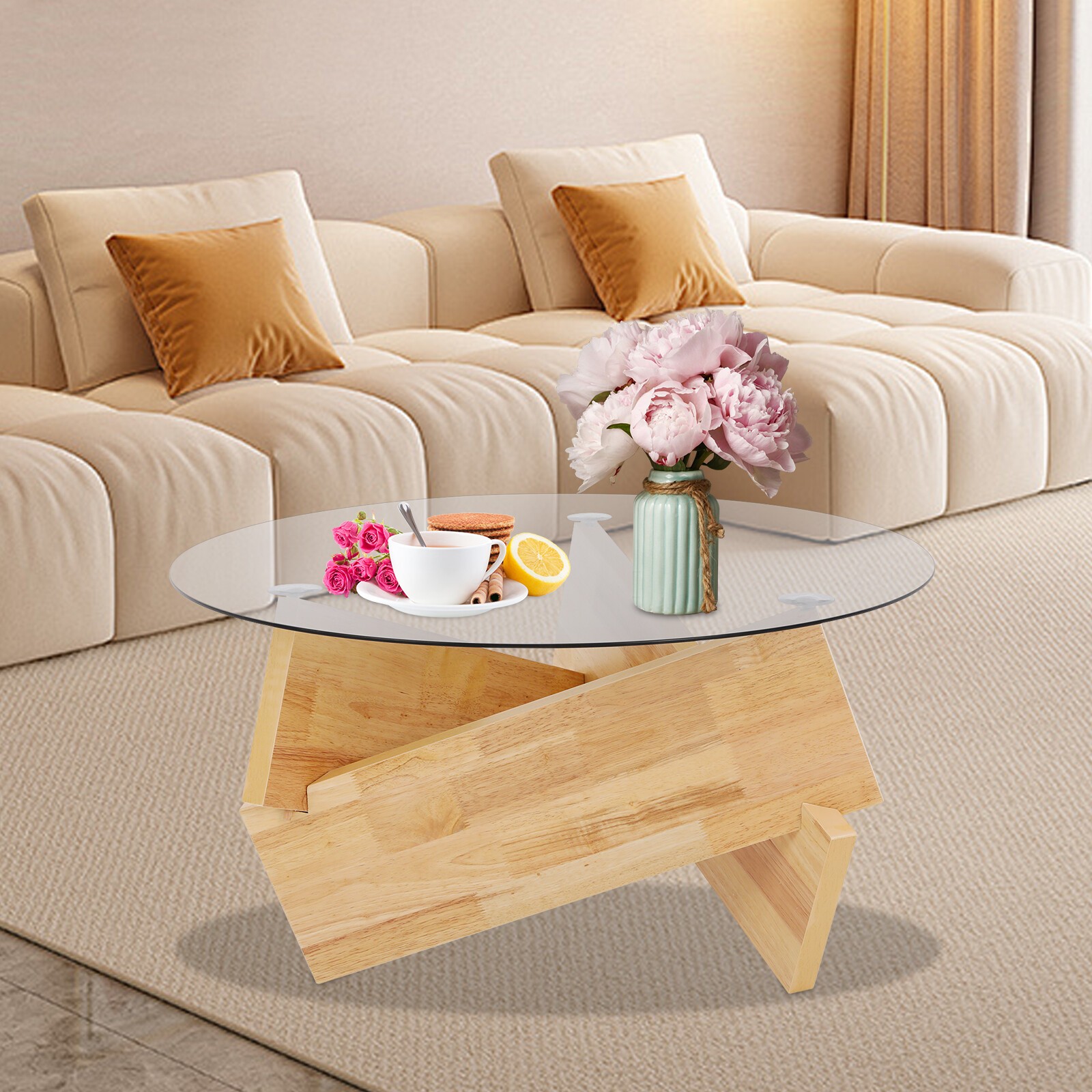 16.1'' H Round Modern SideTable Side Table with Tempered Glass Top End Table ?