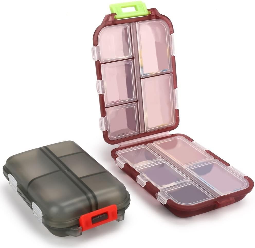 2PCS Travel Pill Organizer Box, Portable Case, Box Grey+dark Red