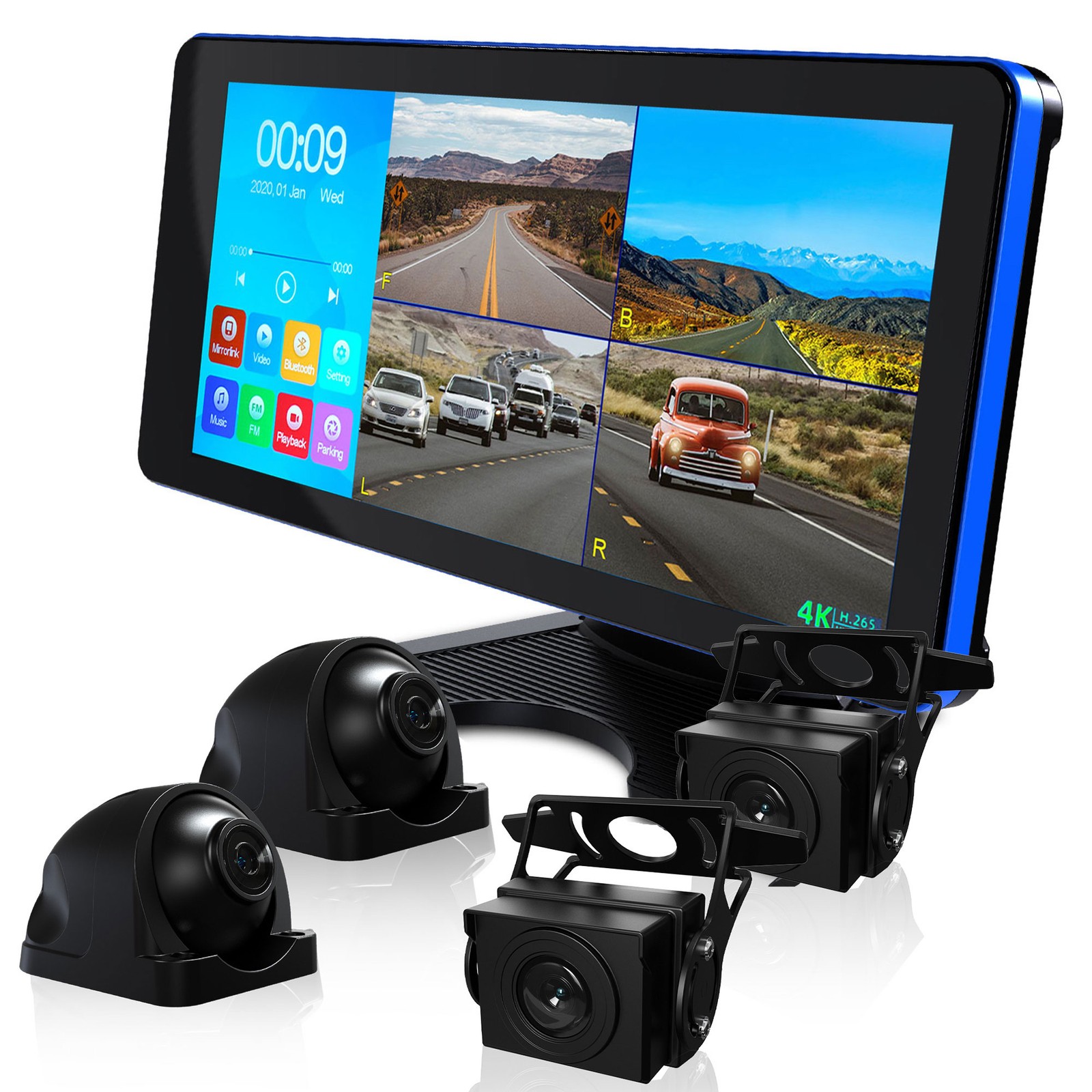 10.36"Touch Screen Monitor 4CH Dash Cam 4K Backup Camera System
