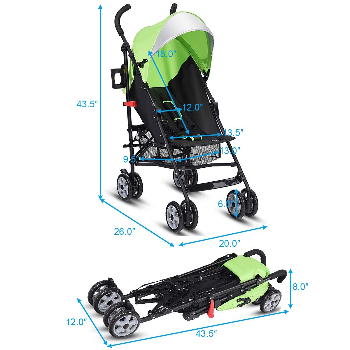 Lightweight & Compact Travel Stroller Infant to Toddler Adjustable Backrest
