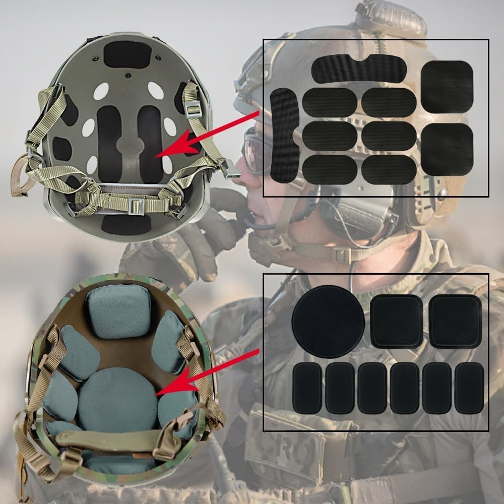 Durable Foam Padding Set for Airsoft/ACH/MICH Helmets - 9 Pads + Sticky Circles