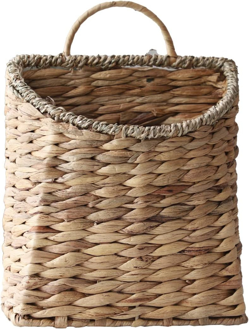 Woven Hanging Wall Basket Water Hyacinth Wicker Planter Rustic Decor