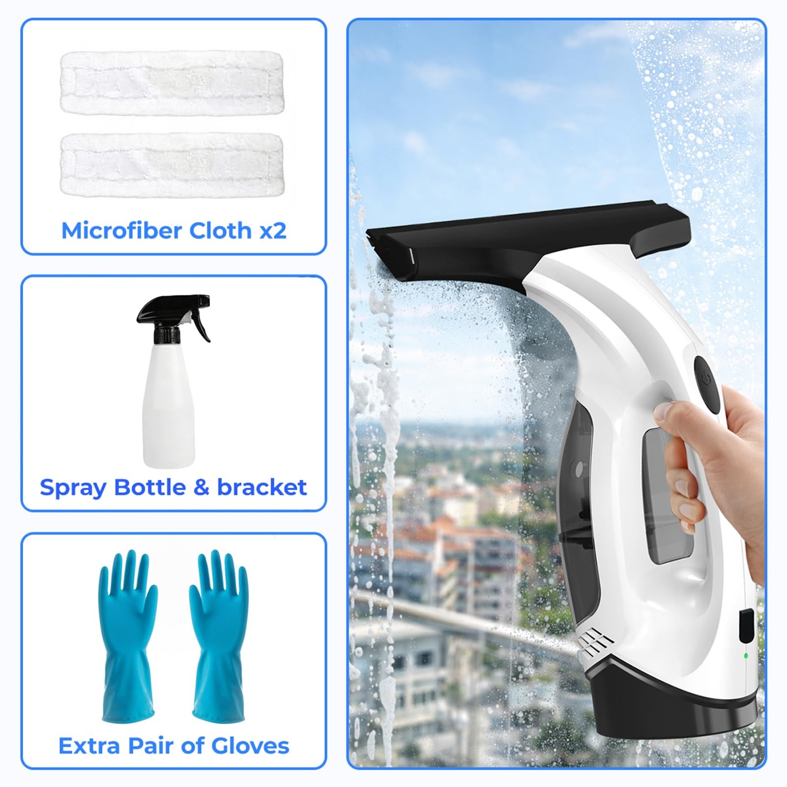 Window Vacuum Squeegee Cordless, Electric Cleaner 280mm, White