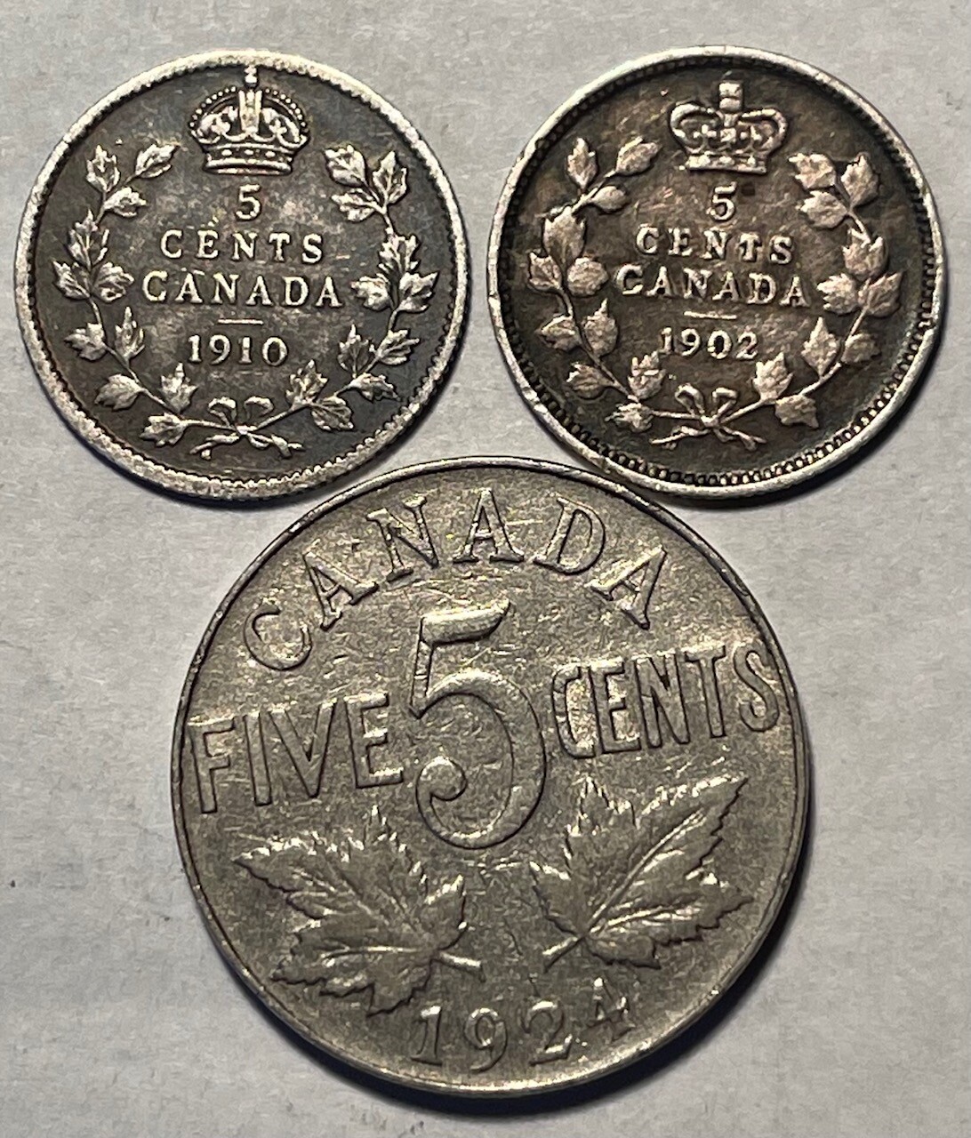 1902 1910 1924 CANADA 5C LOT/3 - HIGH GRADE CIRC EXAMPLES!