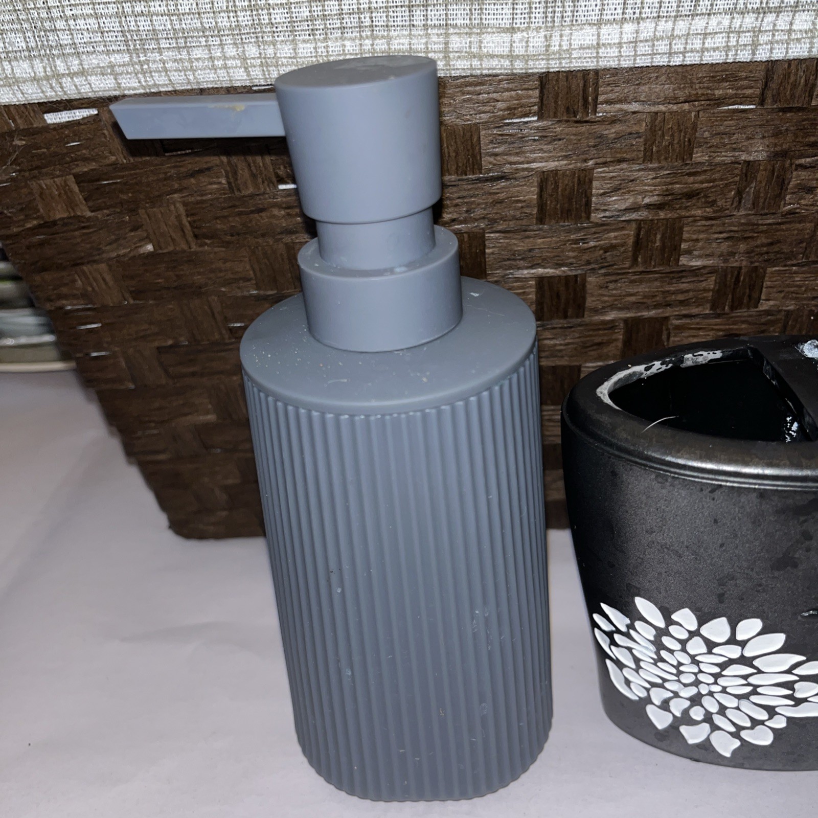 Modern Soap Dispenser & Floral Toothbrush Holder-2 Common Bathroom Accessories