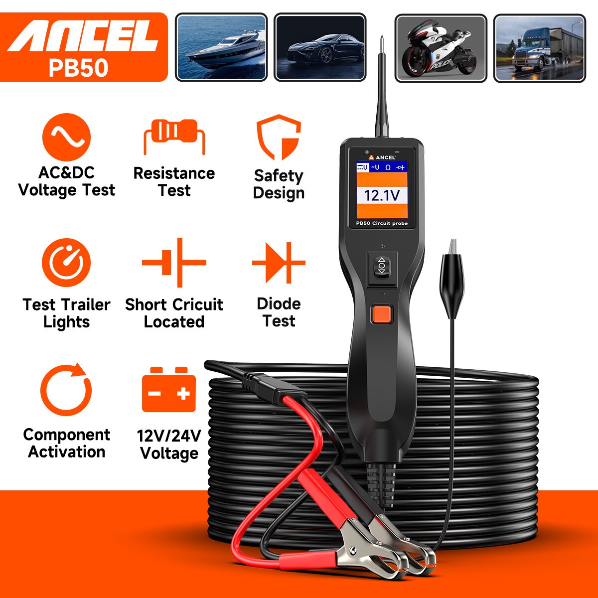 ANCEL PB50 Automotive Electrical System Circuit Tester Probe 12V 24V PowerScan