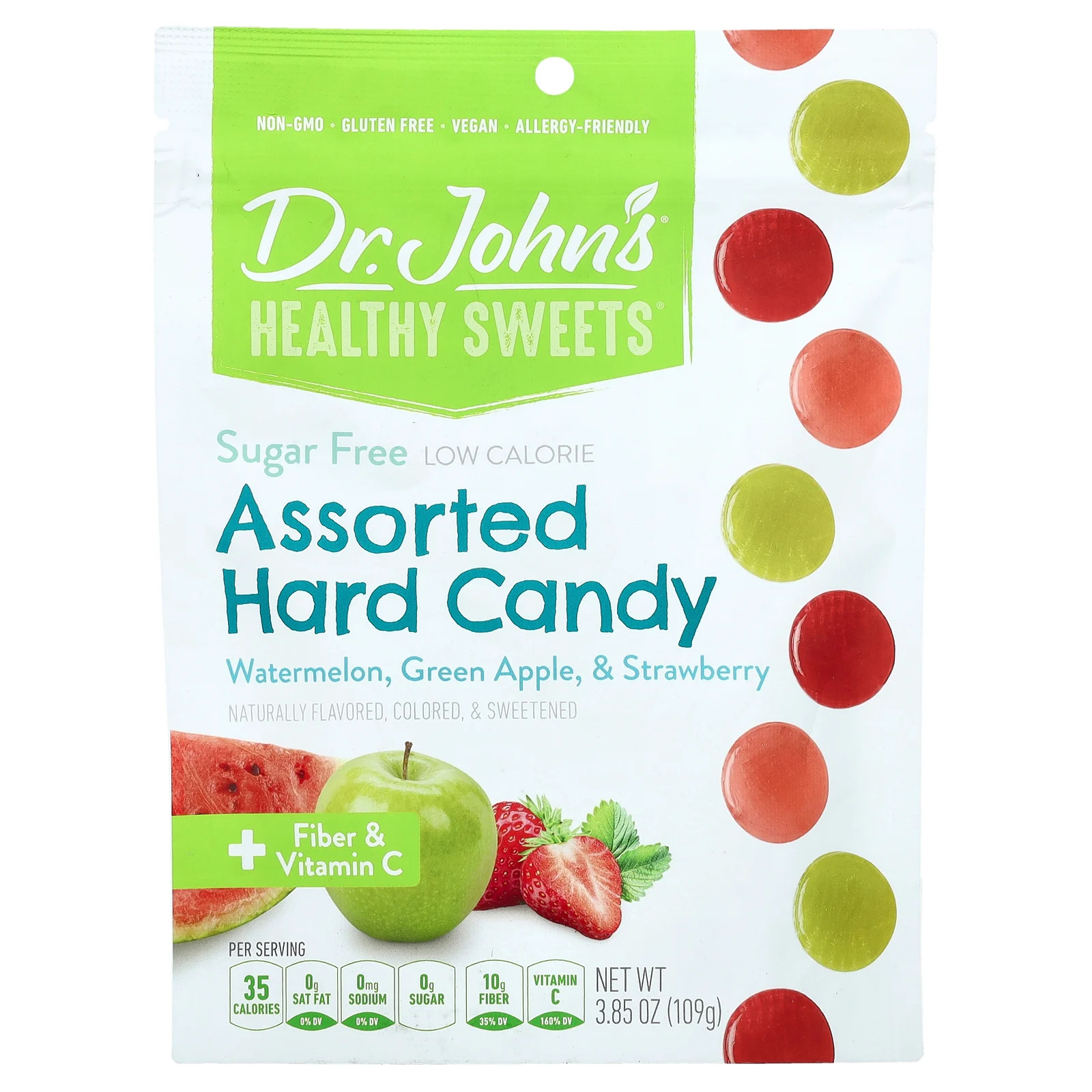 Assorted Hard Candy, + Fiber & Vitamin C, Watermelon, Green Apple, & Strawberry,