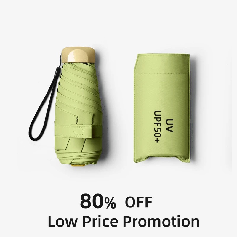 80% Off Mini UV Umbrella Small Pocket Travel Rain Parasol Vinyl Folding Sun Shad