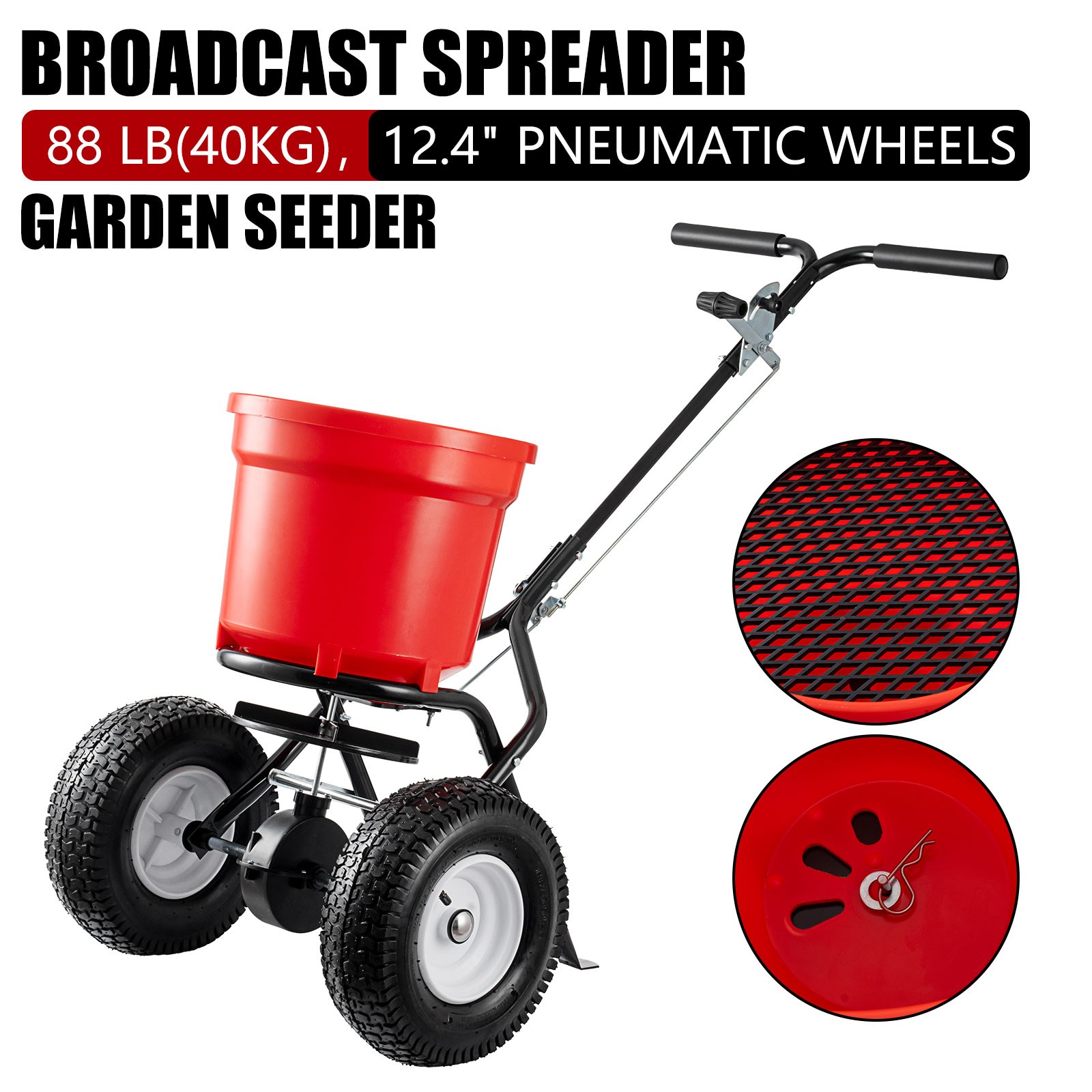 Commercial Broadcast Fertilizer Spreader 90LB Walk-Behind Push Garden Seeder Red