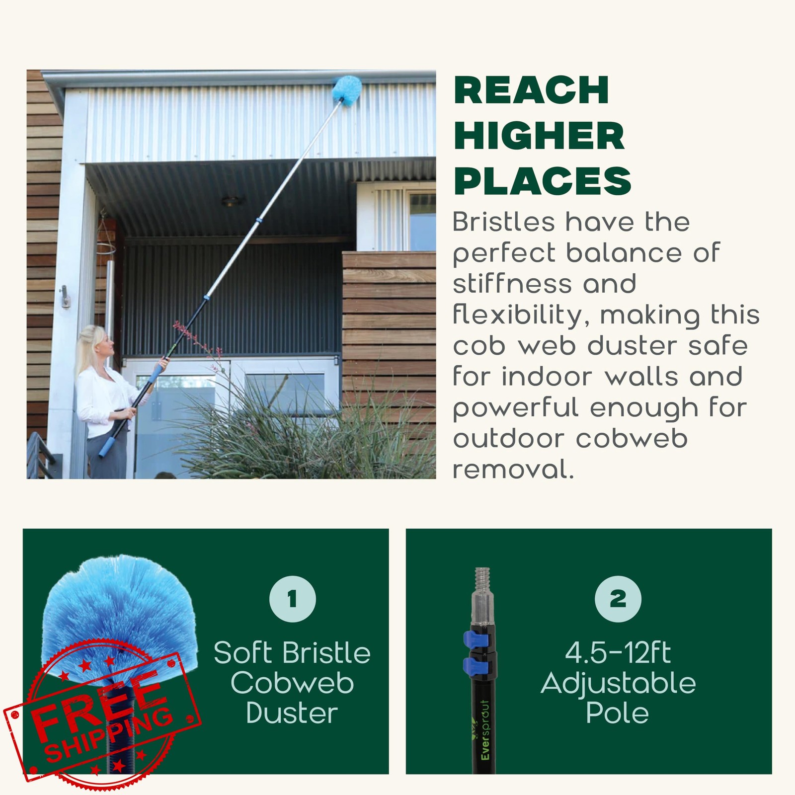 EVERSPROUT 5-12ft Telescoping Duster Cobweb Pole High Ceilings