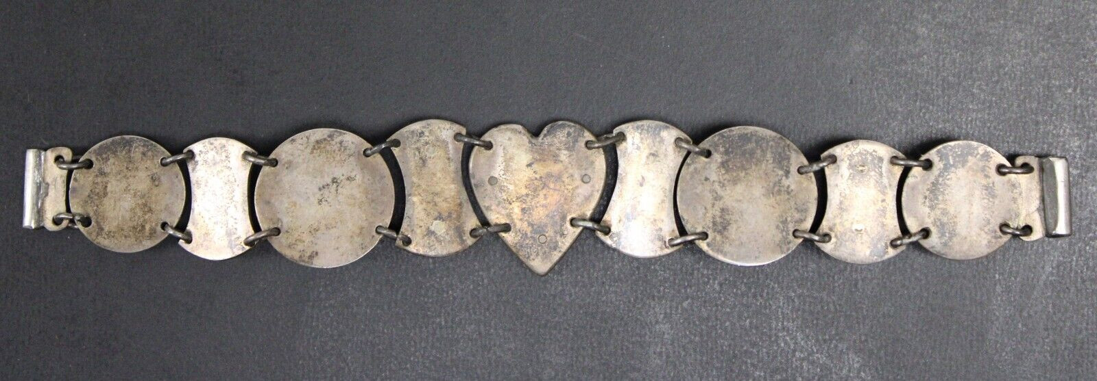 1944 Silver WW2 Sweetheart Panel Bracelet Made From Coins & Shells 7" 59.6g