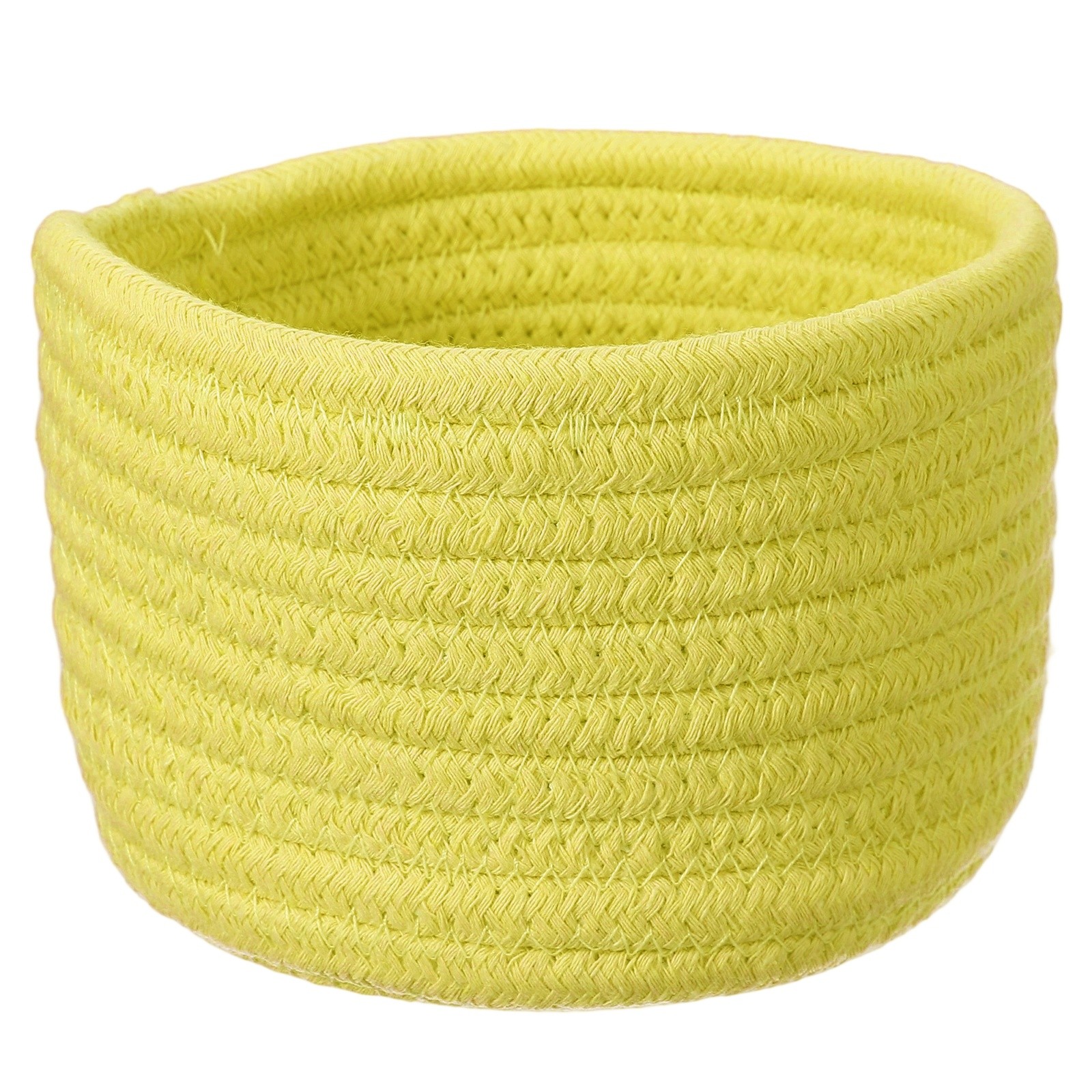 Yellow Small Cotton Rope Woven Storage Basket, Round, 5.6x3.6"