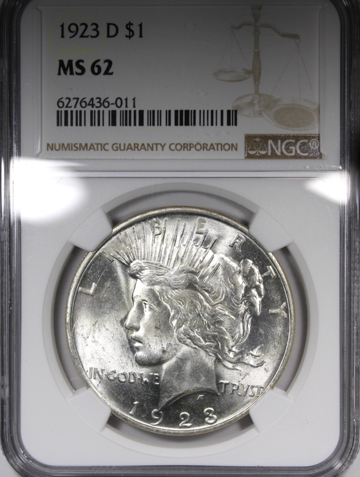 1923-D Peace Dollar NGC MS62 Flashy Better Date $1