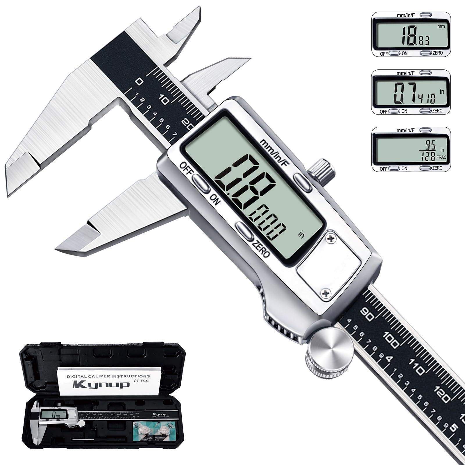 Kynup Digital Caliper, Caliper Measuring Tool, 6 Inch Standard, Black