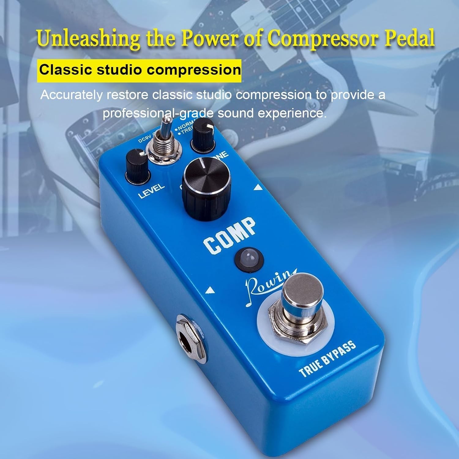 Compact Guitar Compressor Effects Pedal with True Bypass and LED Indicator