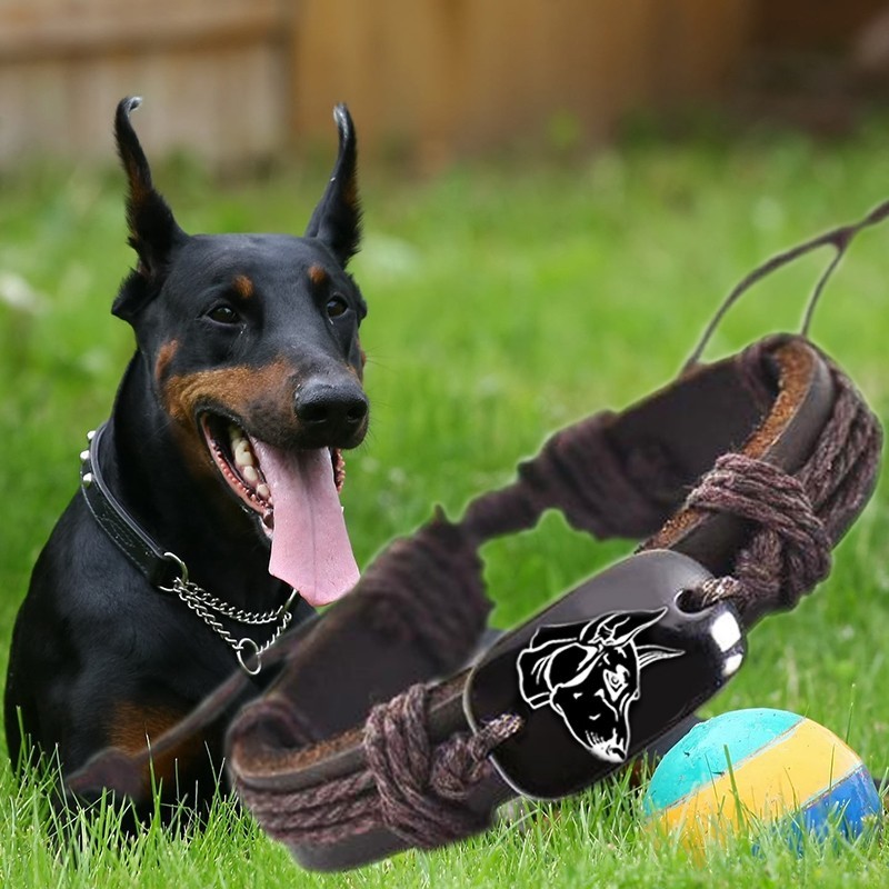 Wholesale 25 Pieces Doberman Pinscher Brown Leather Adjustable Doberman Bracelet
