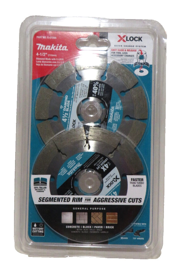 Makita X LOCK  E-07222 Turbo Rim Diamond Blade Masonry 4-1/2" 2 Pack (2 Blades)