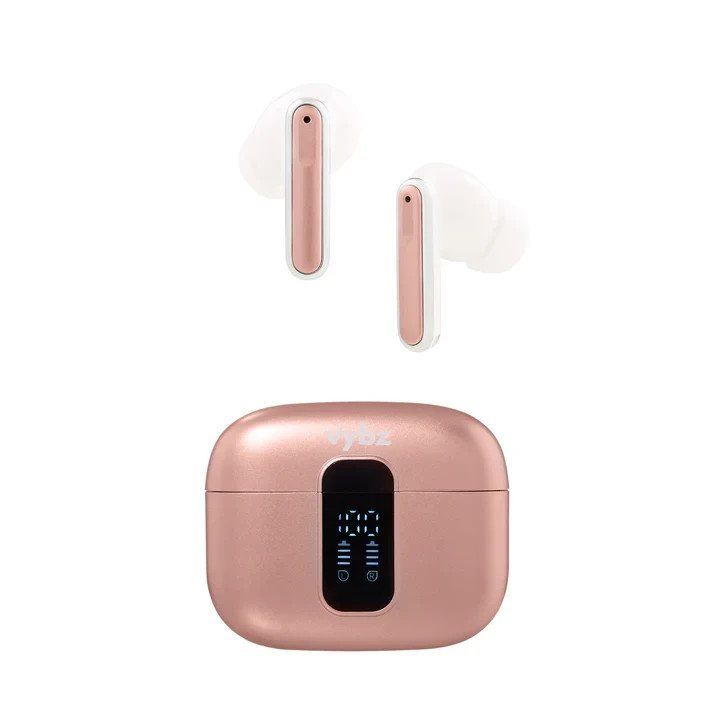 VYBZ True Wireless TWS In-Ear Earbuds + Charging Case & LED Display - ROSE GOLD