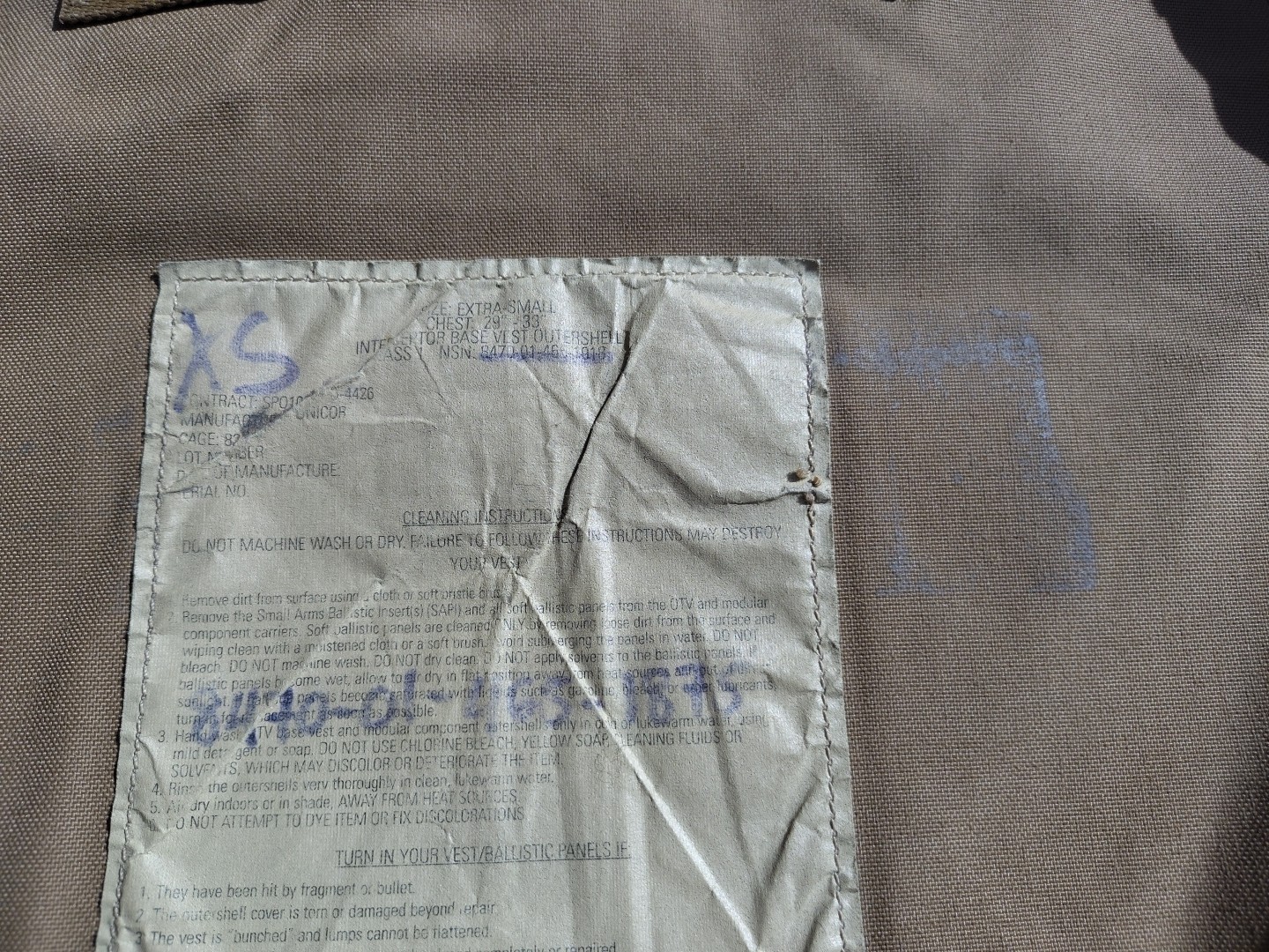 XS - Flack jacket Intercptor P-B Base Vest WITH Inserts Armor Built In. USMC!!