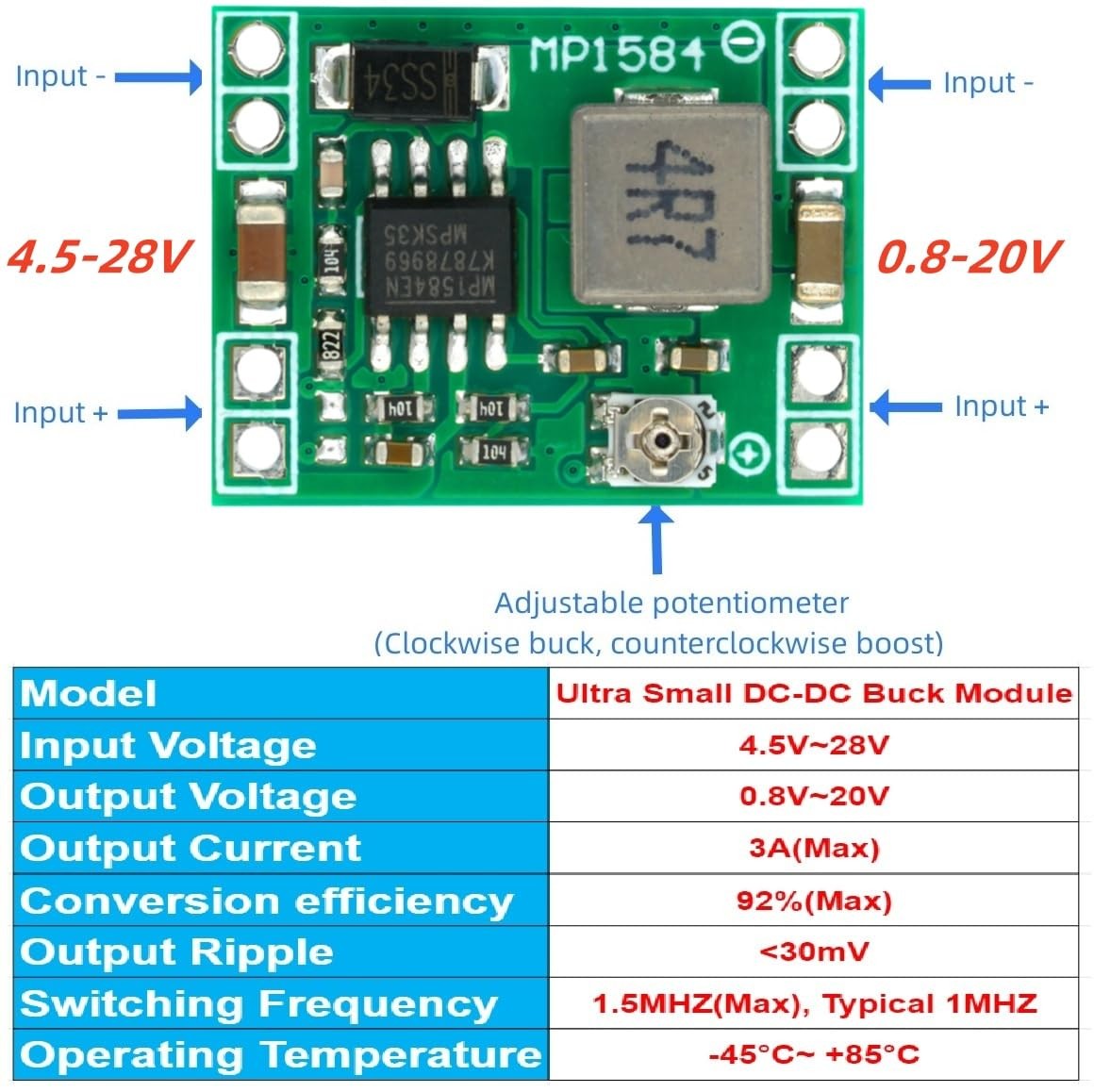 6 PCS MP1584EN Mini DC-DC Buck Converter 3A Adjustable Power Supply Module
