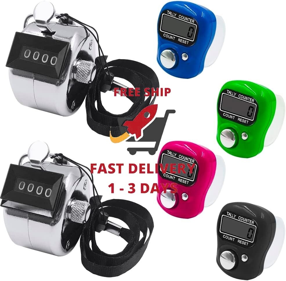 6 contadores electrónicos con clicker, 2 contadores manuales de metal