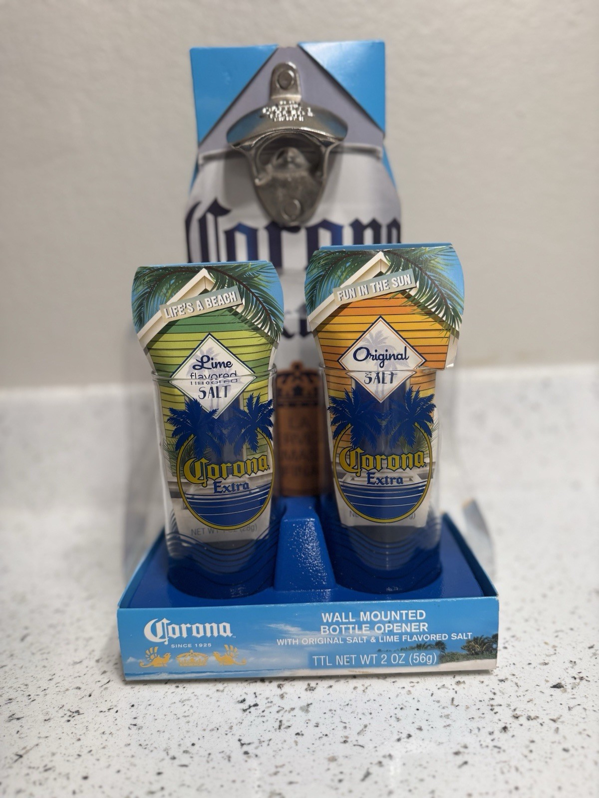 CORONA EXTRA Wall Mount Bottle Opener GIFT SET 2 Corona Glasses 2 Salt  NEW