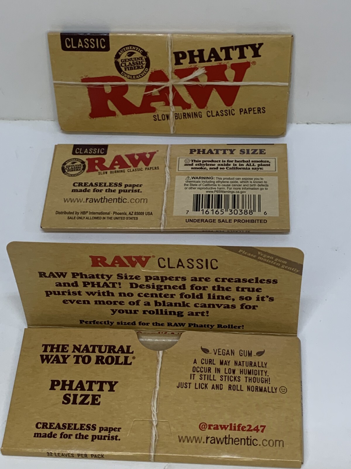 RAW Classic PHATTY ROLLING PAPERS - THREE PACKS - FITS YOUR RAW PHATTY ROLLER