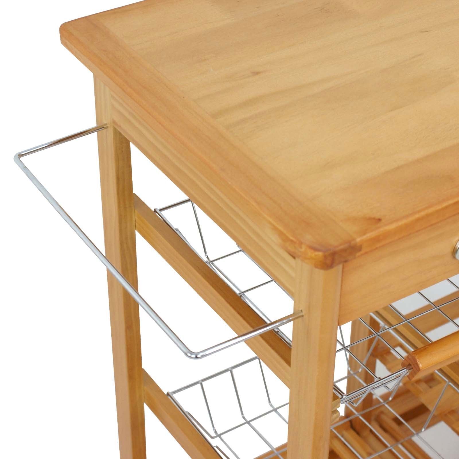 Durable Bamboo Rolling Kitchen Storage Cart Trolley wi/ Storage Drawers Baskets