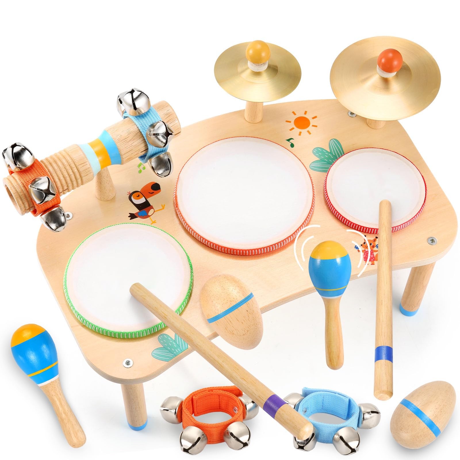 11-in-1 Kids Drum Set – Montessori Baby Musical Toys & Wooden Musical Instrum...
